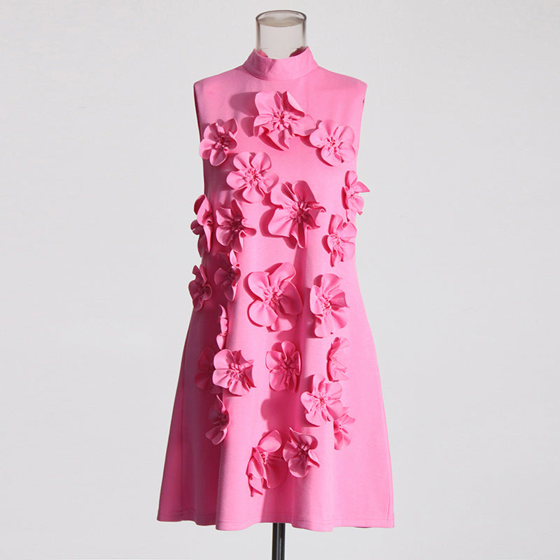 Splicing 3D Flower A-Line Short Dress