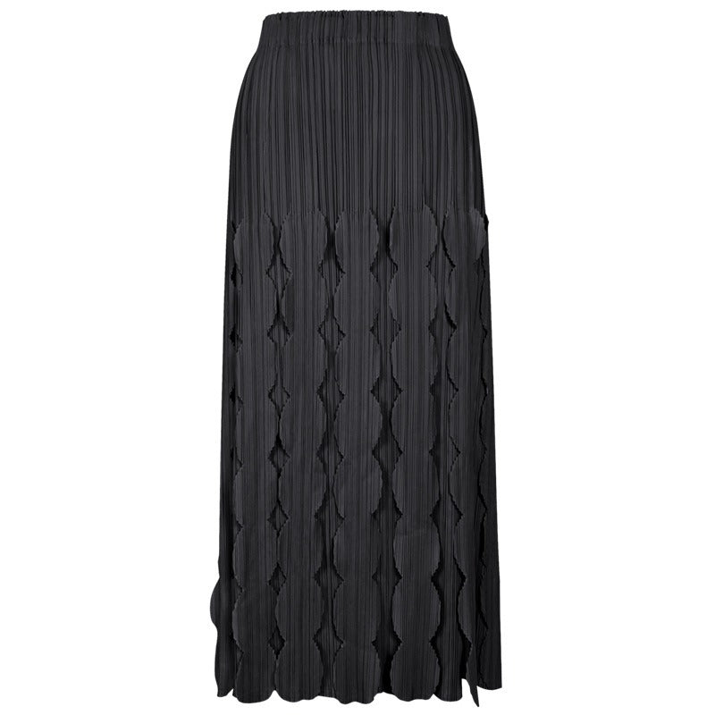 Solid Pleated High Waist Midi Skirt
