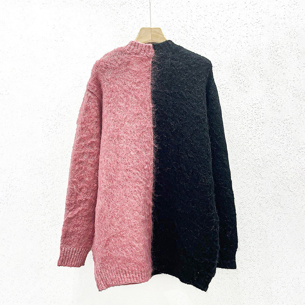 Color Block Pocket Splice Thicken Knit Cardigan