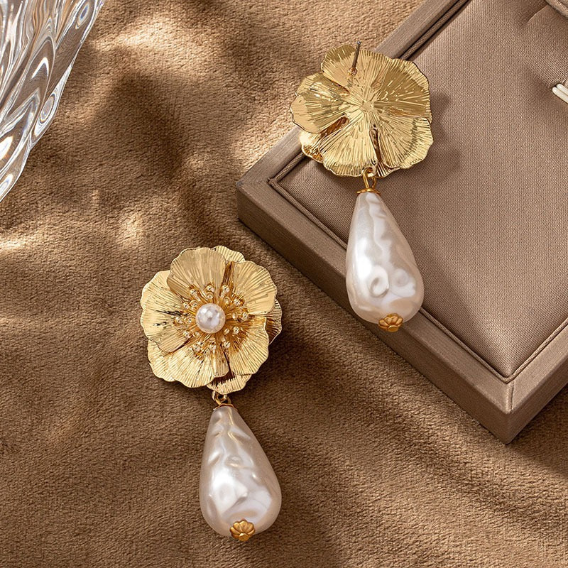 Elegant Flower Drop Pearl Earrings