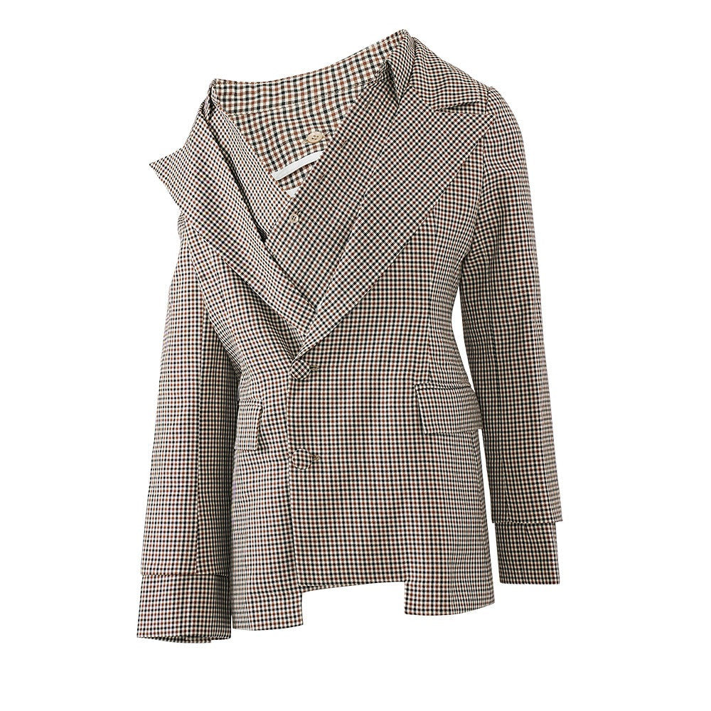 Plaid V-neck Off Shoulder Suit Jacket