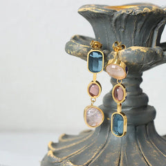 Asymmetrical Colorful  Glass Stone Dangle Earrings