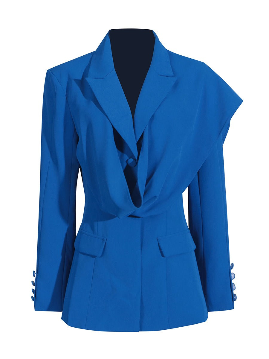 Solid Asymmetrical Scarf Wrap Blazer