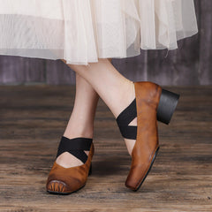 Women Retro Cowhide Leather Pumps Casual Shoes
