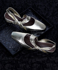 Fashion Bow Splicing Chunky Sandals Silver Sheepskin