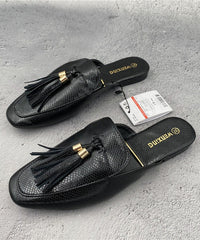 French Apricot Tassel Faux Leather Slide Sandals