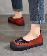 Casual Comfortable Red Cowhide Leather Splicing Flat Feet Shoes