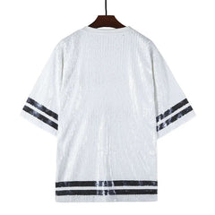 White Sequined Round Neck Top