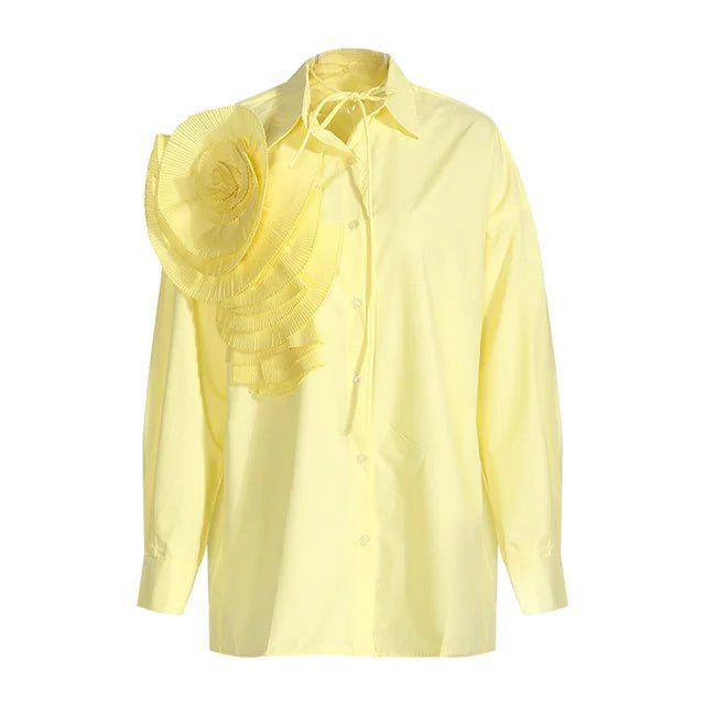 3D Pleated Flower Long Sleeved Blouse