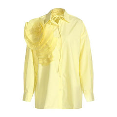 3D Pleated Flower Long Sleeved Blouse