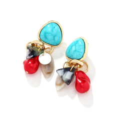 Retro Turquoise Shell Tassel Earrings