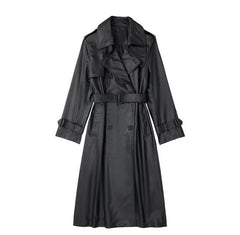 Casual Belted Vegan Leather Trench Coat