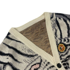 Vintage Tiger Totem V-Neck Knitted Cardigan Sweater