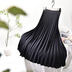 Solid Pleated A-Line Skirt