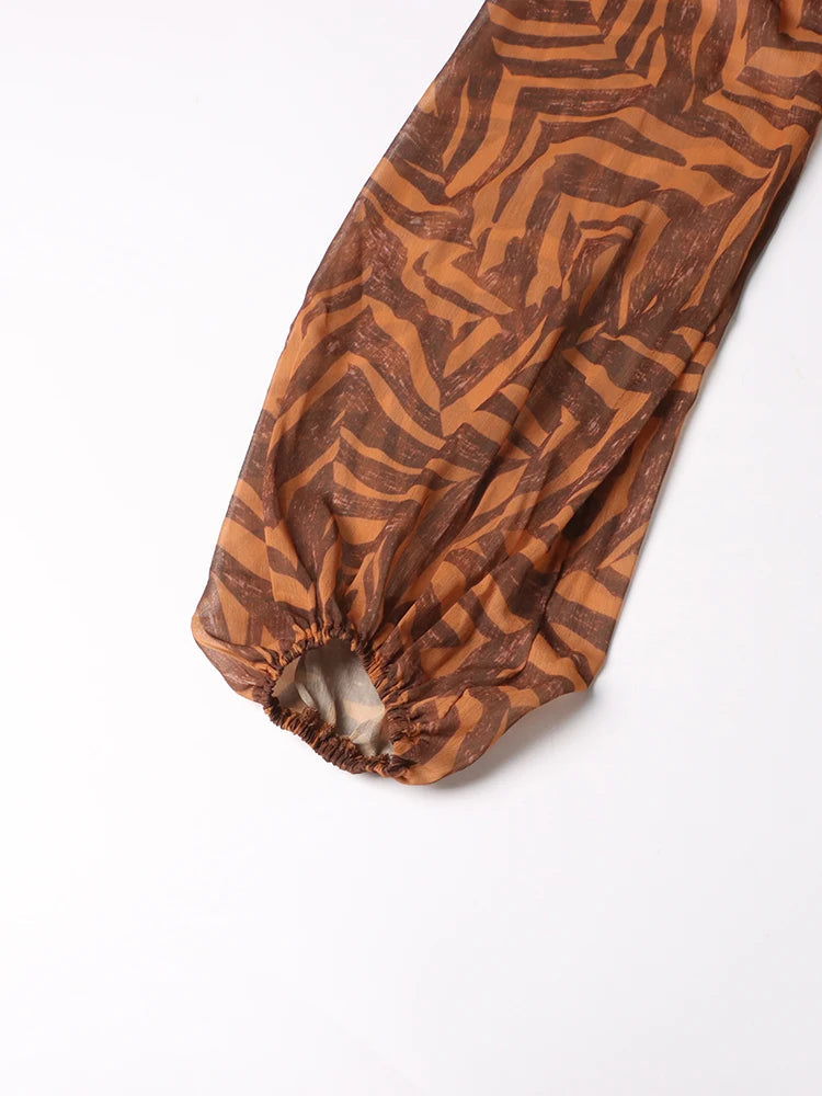 Coffee Lantern Sleeve Cut-Out Back Dress