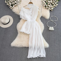 Irregular Waisted A-Line Pleated Dress