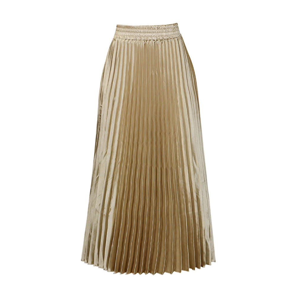 Solid High Waist Pleated Maxi Skirt