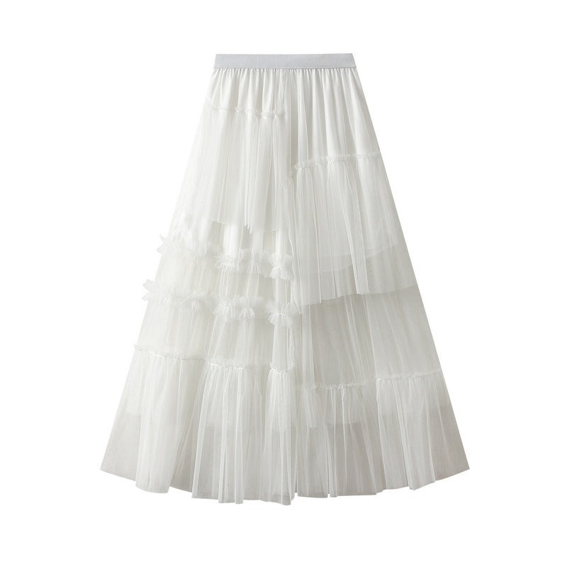 Tiered Ruffles Mesh Midi Skirt