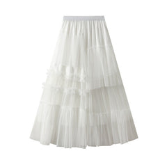 Tiered Ruffles Mesh Midi Skirt