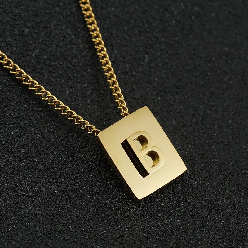 Stainless Steel Square Letter Necklace