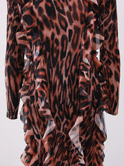 Vintage Leopard Print Pleated Dress