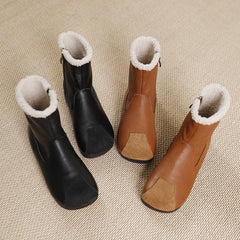 Women Vintage Zipper Splicing Leather Boots