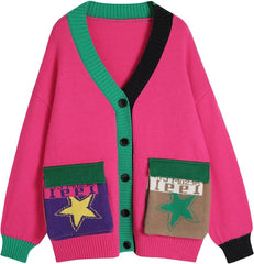 Colorful Patch Pockets Knitted Sweater