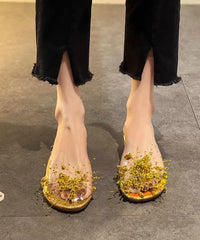 Chic White Nail Bead Splicing Clear Slide Sandals