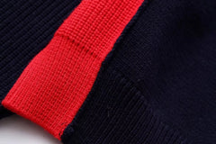 Round Neck Long Sleeved Color Block Knitted Sweater