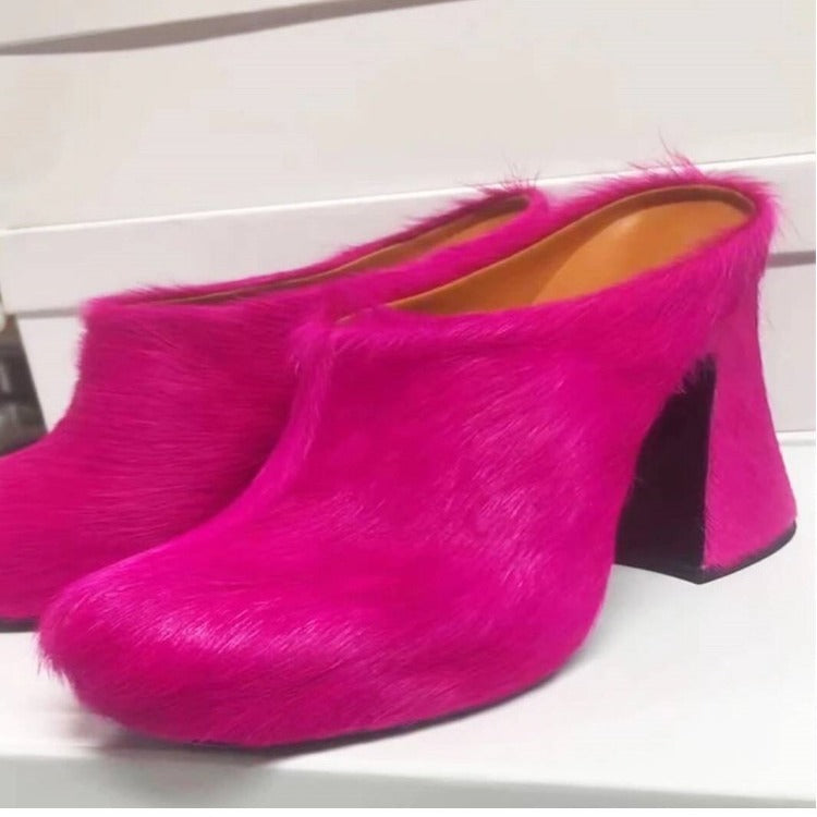 Casual Round Head Candy Colored Fur Shoes