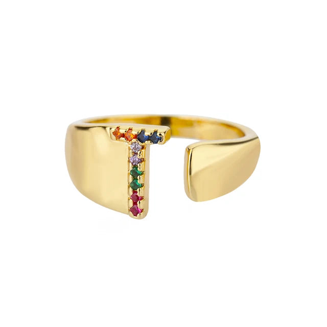 Multicolor Zircon Alphabet Plated Rings