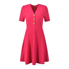 Solid Slim Fit Knitted Midi A-Line Dress
