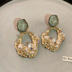 Zircon Pearl Flower Drop Earrings