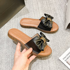 Women Summer Retro Fashion Leather Bowknot Slippers
