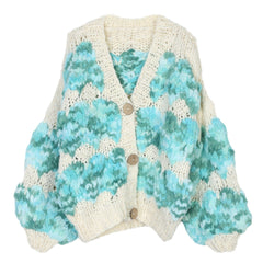 Gradient Color V-Neck Wool Knitted Cardigan
