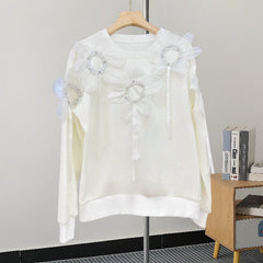 3D Flower Round Neck Loose Fit Sweater