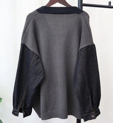 Denim Patch Pockets Loose Cardigan