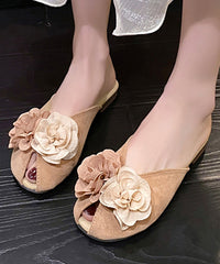 New Khaki Suede Floral Splicing Slide Sandals