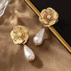 Elegant Flower Drop Pearl Earrings