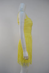 V-Neck Shoulder Strap Tassel Mini Dress