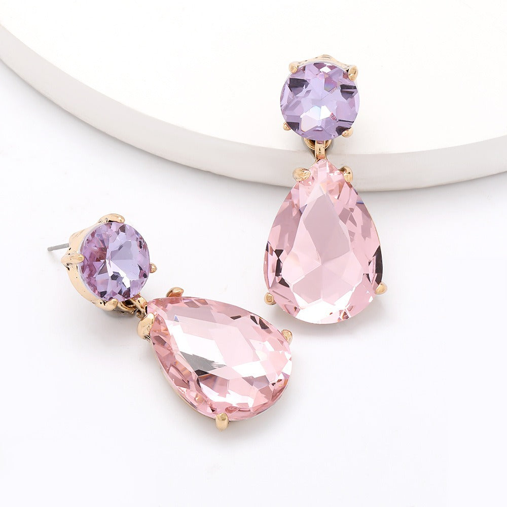 Glass Water Drop Alloy Earrings