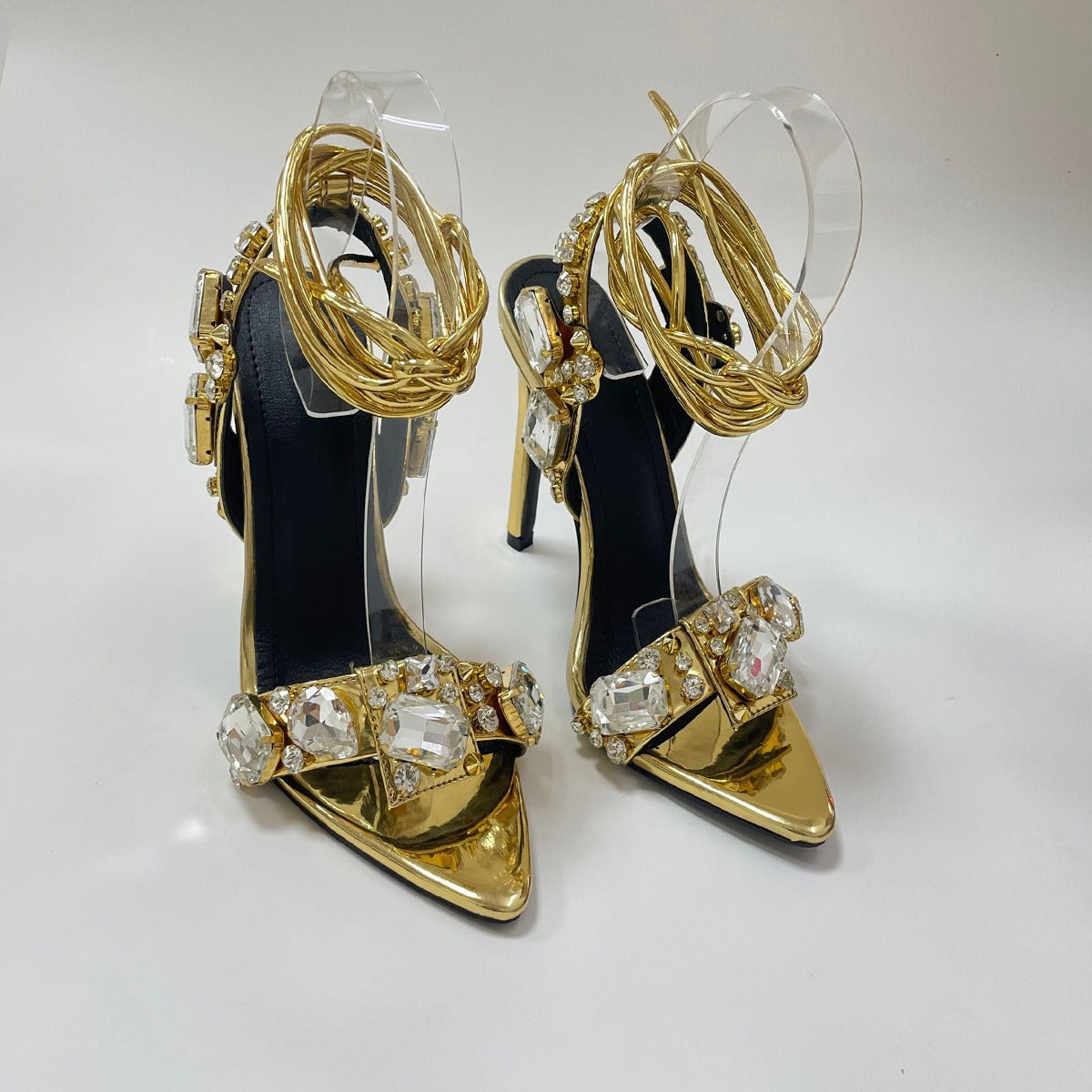 Straight Line Strap Rhinestone Stiletto Sandals