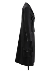 Multi Pockets Lapel Covered Button Trench Coat