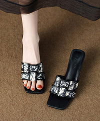 Fashion Brown Splicing Wedge Slide Sandals Peep Toe