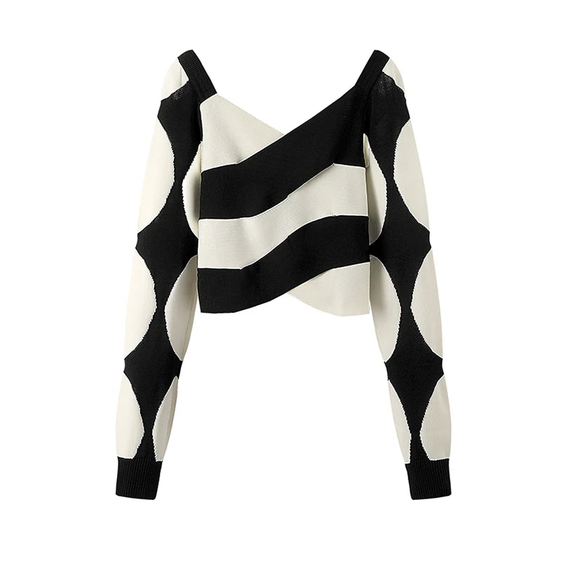 Contrast Stripes Cropped Knit Sweater