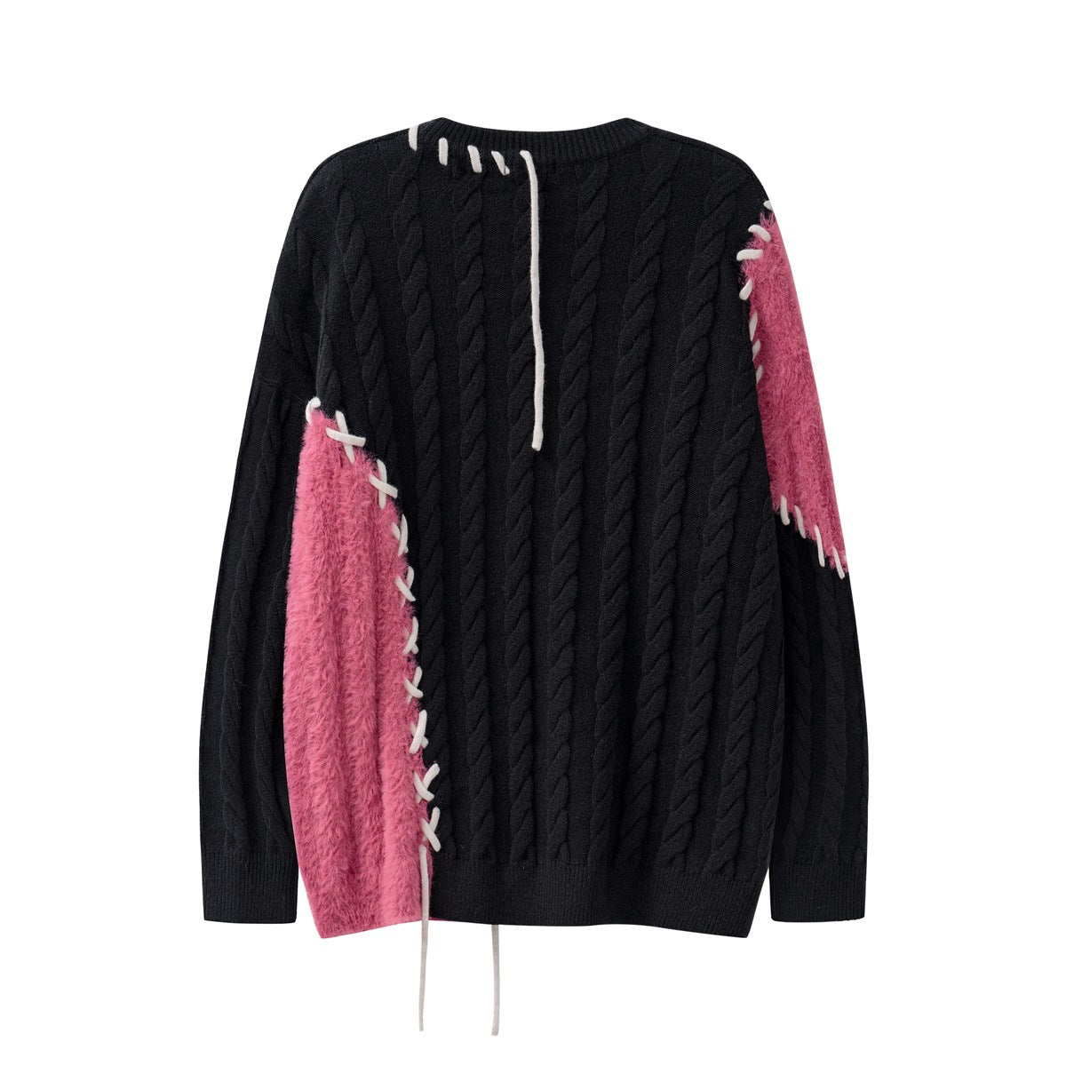 Contrast Topstitch Patchwork Knit Sweater