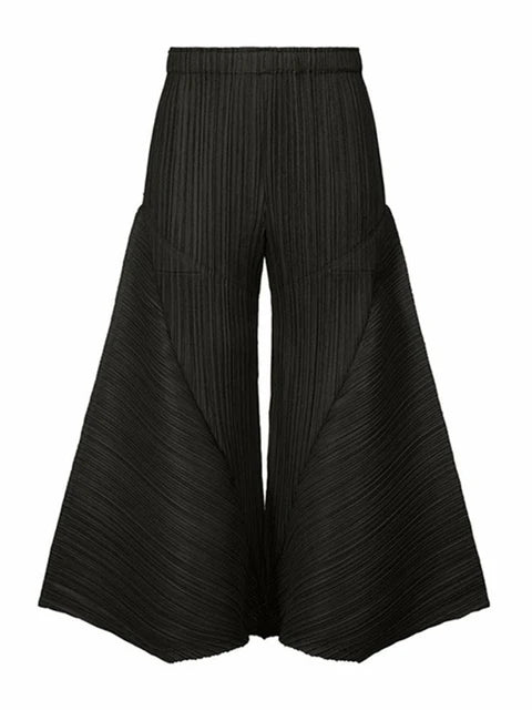 Pleated Wide Leg Elastic Waist Solid Trouser Pants