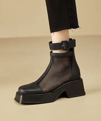 Casual Black Faux Leather Hollow Out Sandals