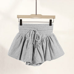 High Waist Drawstring A-Line Puff Shorts