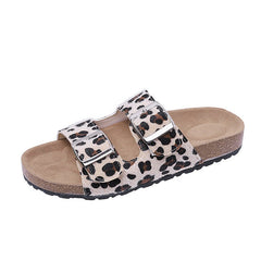 Buckle Strap Casual Print Cork Slippers